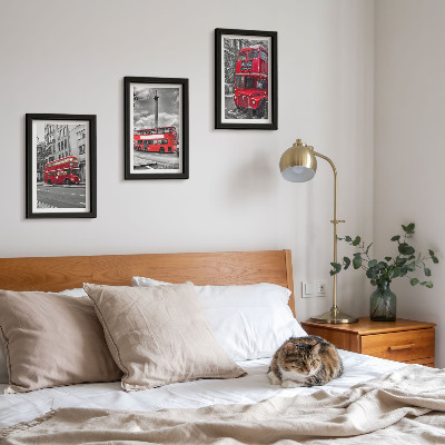 3-piece wall art set Red buses in London's urban landscape