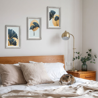 Photo frame wall Aesthetic ginkgo leaves on a light background