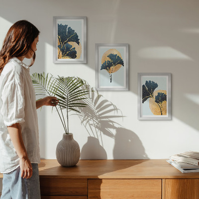 Photo frame wall Aesthetic ginkgo leaves on a light background