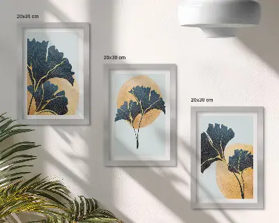 Photo frame wall with aesthetic ginkgo leaves on a light background