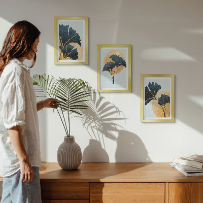 Photo frame wall Aesthetic ginkgo leaves on a light background