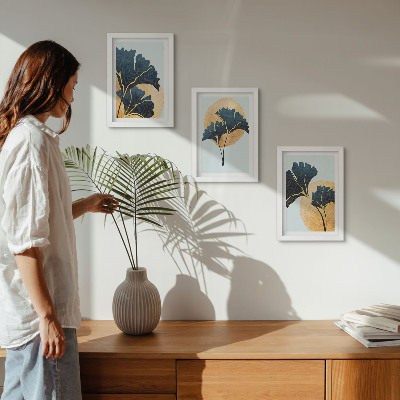 Photo frame wall Aesthetic ginkgo leaves on a light background