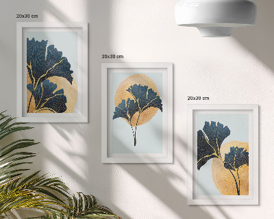 Photo frame wall Aesthetic ginkgo leaves on a light background