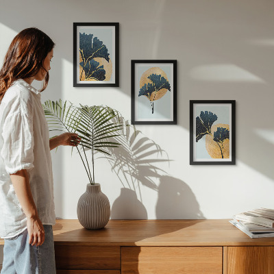 Photo frame wall Aesthetic ginkgo leaves on a light background