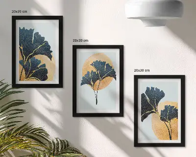 Photo frame wall with aesthetic ginkgo leaves on a light background