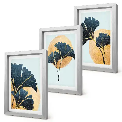 Photo frame wall with aesthetic ginkgo leaves on a light background