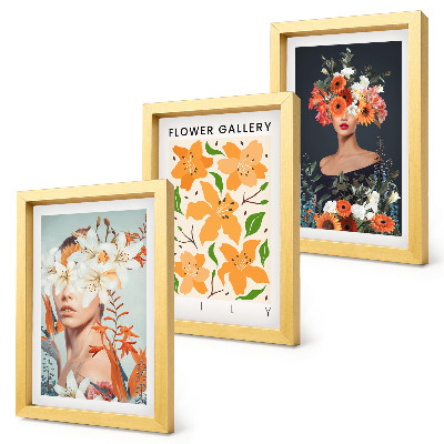 3-piece wall art set Floral portraits with colorful bouquets and leaves