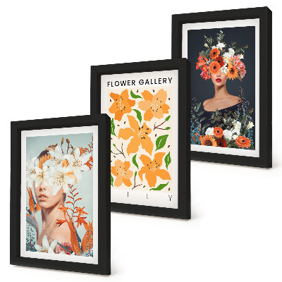 3-piece wall art set Floral portraits with colorful bouquets and leaves