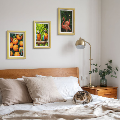 Photo frame wall Fruity accents with parrots and flamingos in the tropics