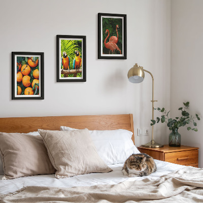 Photo frame wall Fruity accents with parrots and flamingos in the tropics