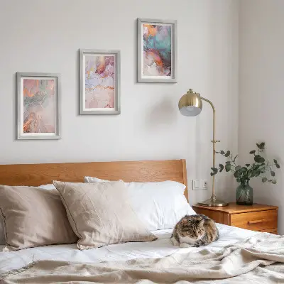 3-piece wall art set with abstract patterns in pastel colors and accents