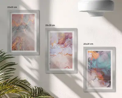 3-piece wall art set with abstract patterns in pastel colors and accents