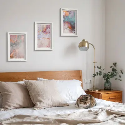 3-piece wall art set with abstract patterns in pastel colors and accents