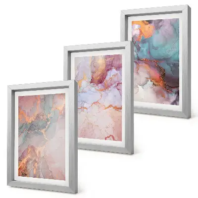 3-piece wall art set with abstract patterns in pastel colors and accents