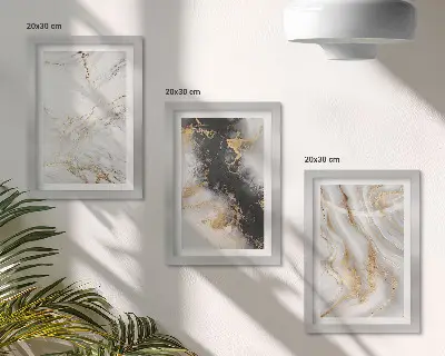 Photo frame wall with abstract patterns in shades of white and black