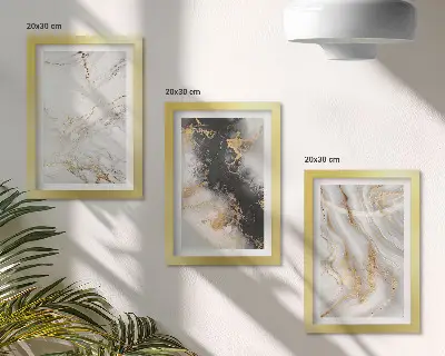 Photo frame wall with abstract patterns in shades of white and black