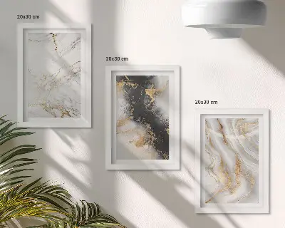 Photo frame wall with abstract patterns in shades of white and black
