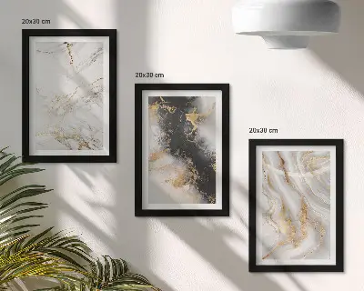 Photo frame wall with abstract patterns in shades of white and black