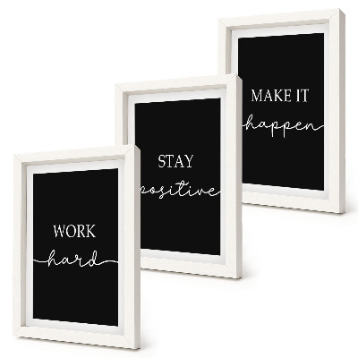 Framed triptych Elegant motivational slogans on a black background