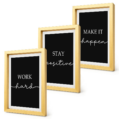 Framed triptych Elegant motivational slogans on a black background