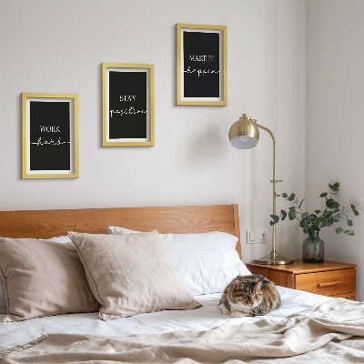 Framed triptych Elegant motivational slogans on a black background