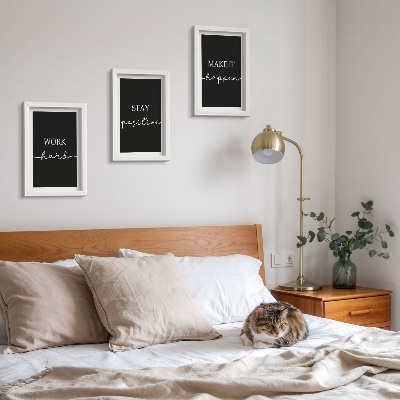 Framed triptych Elegant motivational slogans on a black background