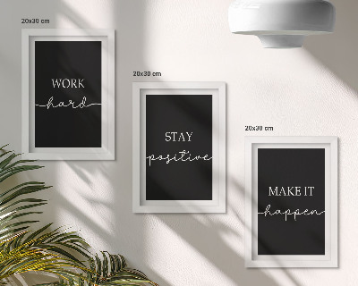 Framed triptych Elegant motivational slogans on a black background