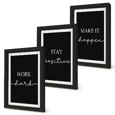 Framed triptych Elegant motivational slogans on a black background
