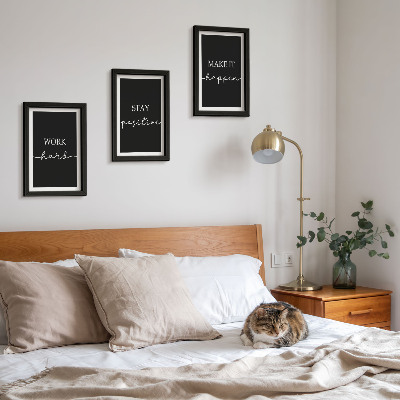 Framed triptych Elegant motivational slogans on a black background