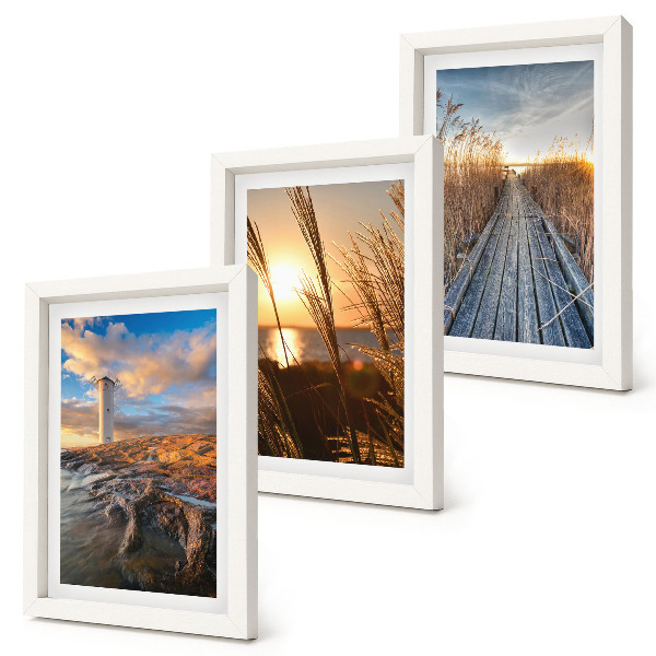 3-piece wall art set View of the lighthouse by the sea, grass and a wooden pier