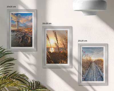 3-piece wall art set View of the lighthouse by the sea, grass and a wooden pier
