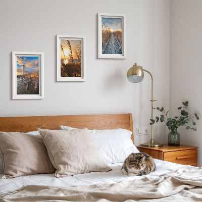 3-piece wall art set View of the lighthouse by the sea, grass and a wooden pier