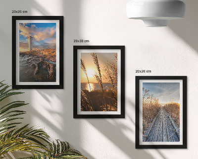 3-piece wall art set View of the lighthouse by the sea, grass and a wooden pier