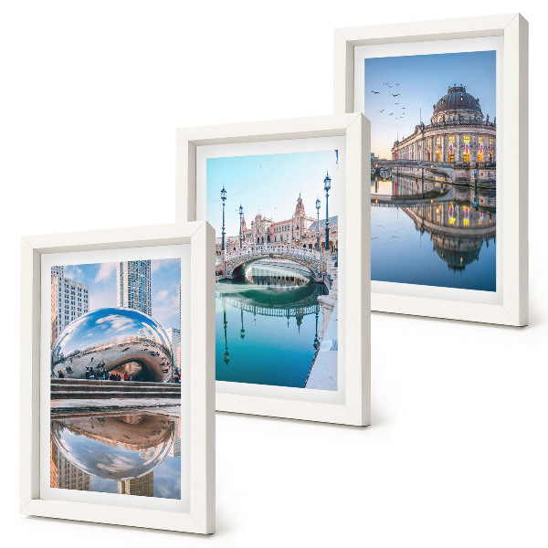 3-piece wall art set City architecture reflected in water