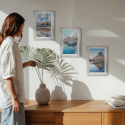 3-piece wall art set City architecture reflected in water