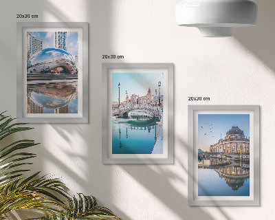 3-piece wall art set City architecture reflected in water