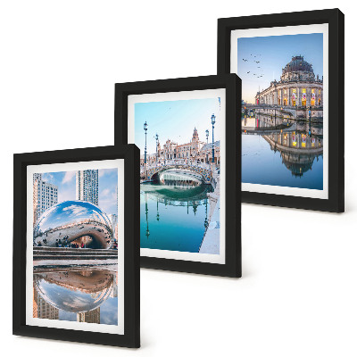 3-piece wall art set City architecture reflected in water