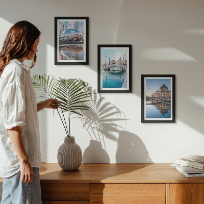 3-piece wall art set City architecture reflected in water