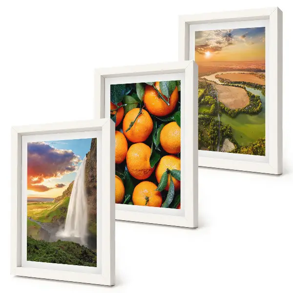 Waterfall Mountain Oranges Italian Landscape with Sunset framed triptych
