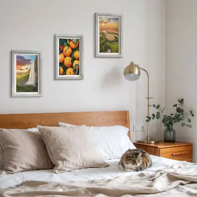 Waterfall Mountain Oranges Italian Landscape with Sunset framed triptych