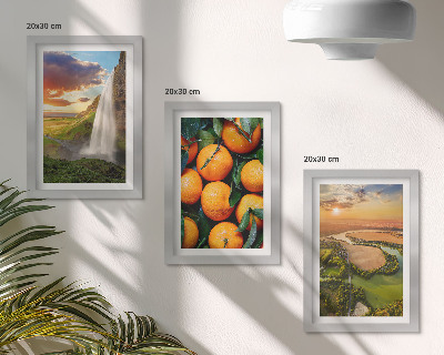 Framed triptych Waterfall Mountain Oranges Italian Landscape with Sunset