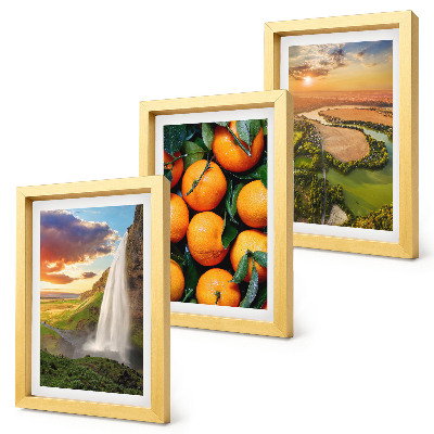 Framed triptych Waterfall Mountain Oranges Italian Landscape with Sunset