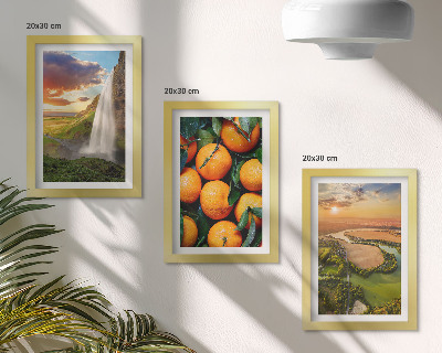 Framed triptych Waterfall Mountain Oranges Italian Landscape with Sunset