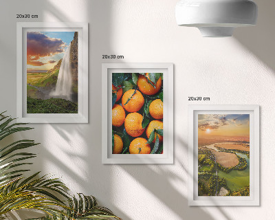 Framed triptych Waterfall Mountain Oranges Italian Landscape with Sunset