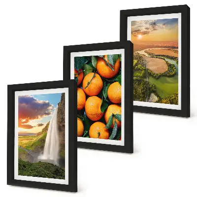 Waterfall Mountain Oranges Italian Landscape with Sunset framed triptych