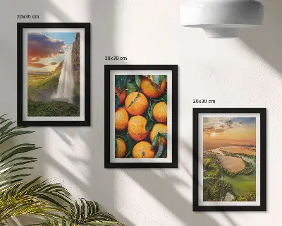 Waterfall Mountain Oranges Italian Landscape with Sunset framed triptych
