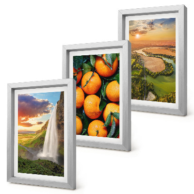Framed triptych Waterfall Mountain Oranges Italian Landscape with Sunset