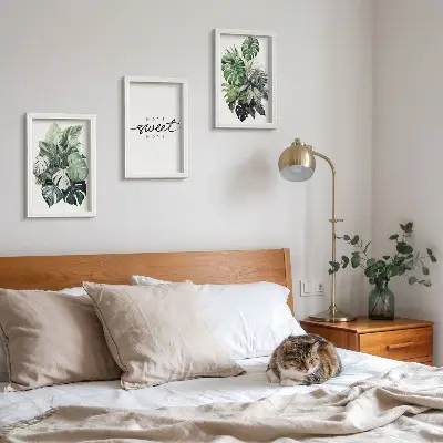 Photo frame wall with green plants and Sweet Home text design