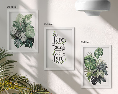 Framed triptych Leafy plants with the words live, laugh, love