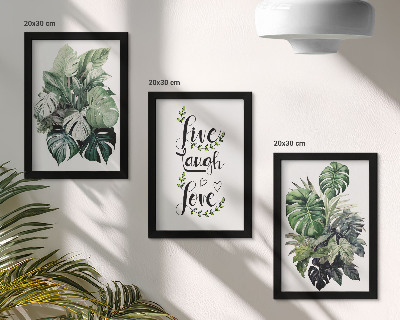Framed triptych Leafy plants with the words live, laugh, love